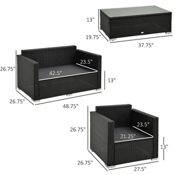 Ensemble de meubles de patio sectionnels 4 pièces, chaises de patio en rotin Bcic, ensemble de café d'extérieur avec coussins, crème Ohi