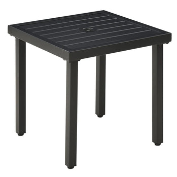 Table d'appoint d'extérieur, table d'appoint de patio avec trou pour parasol, petite table basse avec cadre en acier pour balcon, noire