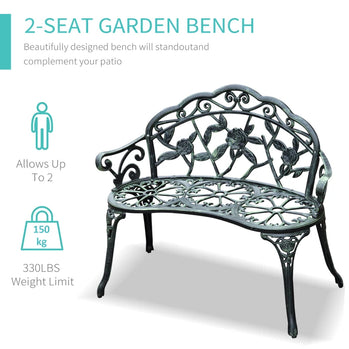 Banc de jardin extérieur de 40 po, banc de causeuse de parc de jardin de style rose antique en fonte d'aluminium pour cour, porche, balcon, pelouse, vert