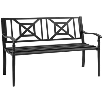 Banc de jardin en acier pour l'extérieur, banc de patio pour 2 personnes, causeuse pour pelouse, terrasse, cour, porche, entrée, noir