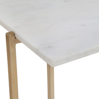 Table console avec dessus en marbre blanc Ida : cadre doré