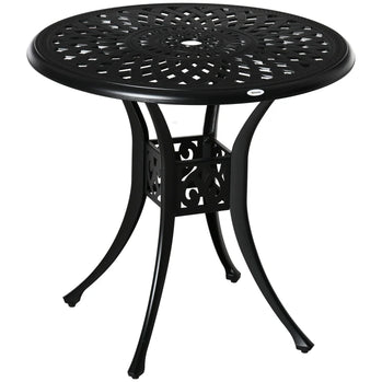 Table de salle à manger ronde de 30 pouces avec trou pour parasol, table de bistro d'extérieur en fonte d'aluminium antique, noire