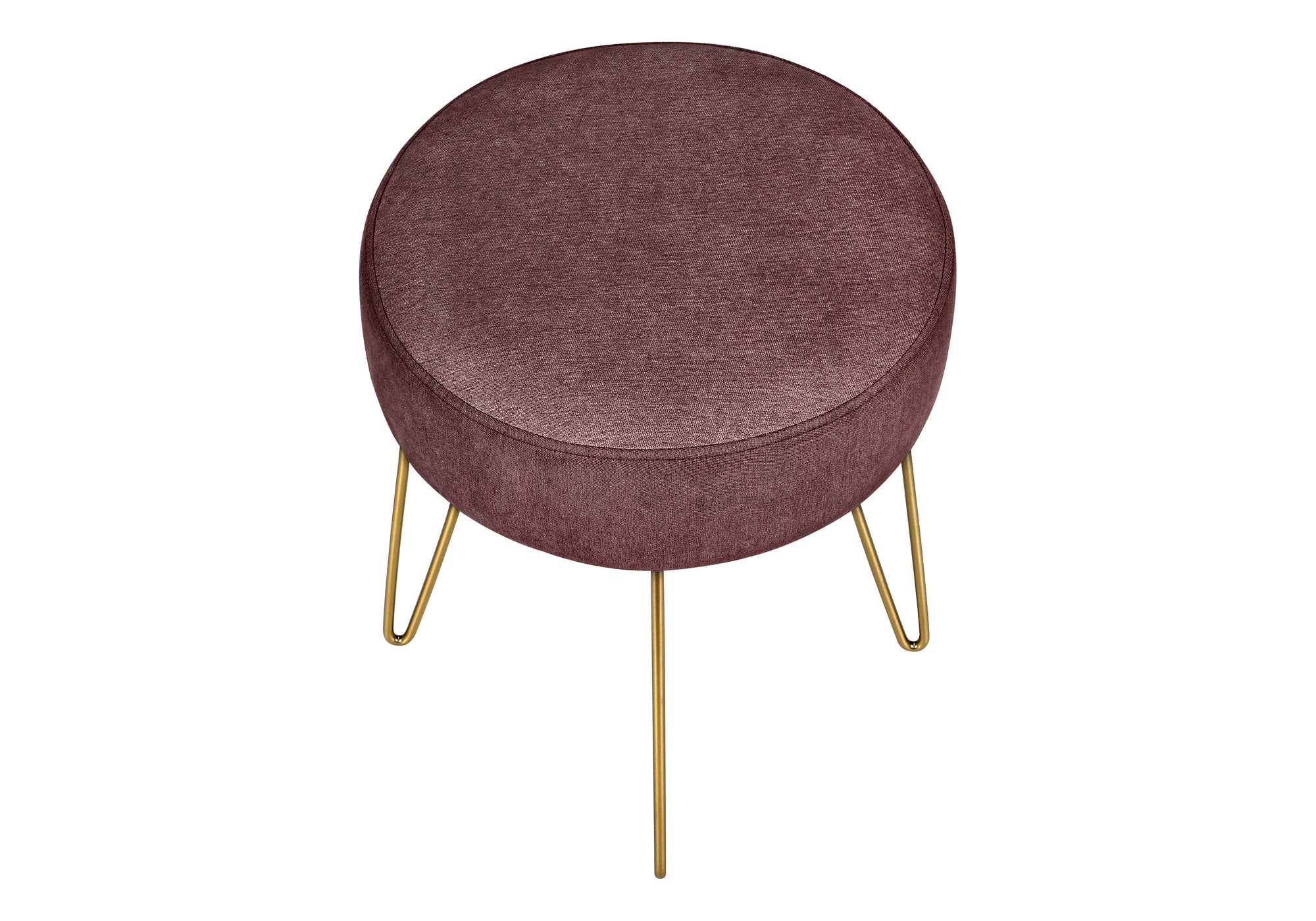 Pouf – tissu prune / pieds en métal doré :I 9001