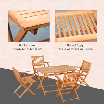 Ensemble de salle à manger de patio en bois 5 pièces pour 4 personnes, ensemble table et chaises de salle à manger, meubles de patio extérieurs pliants pour patio, cour et jardin, teck