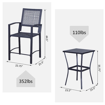 Ensemble de bar d'extérieur en osier 3 pièces, ensemble de bar de bistrot classique, table de bar de jardin de style rotin et chaises hautes avec coussins, meubles de bar de maison, blanc crème