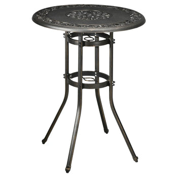 Table de bar de jardin ronde de 31,5 pouces, cadre en fonte d'aluminium, bureau de hauteur de bar de patio avec trou de parasol pour patio, jardin, balcon, bronze