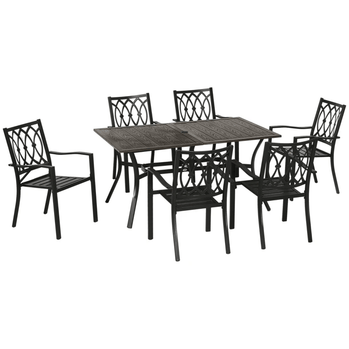 Ensemble de salle à manger d'extérieur 7 pièces pour 6 personnes avec chaises empilables avec plateau en grain de bois, pour jardin, patio, arrière-cour, marron