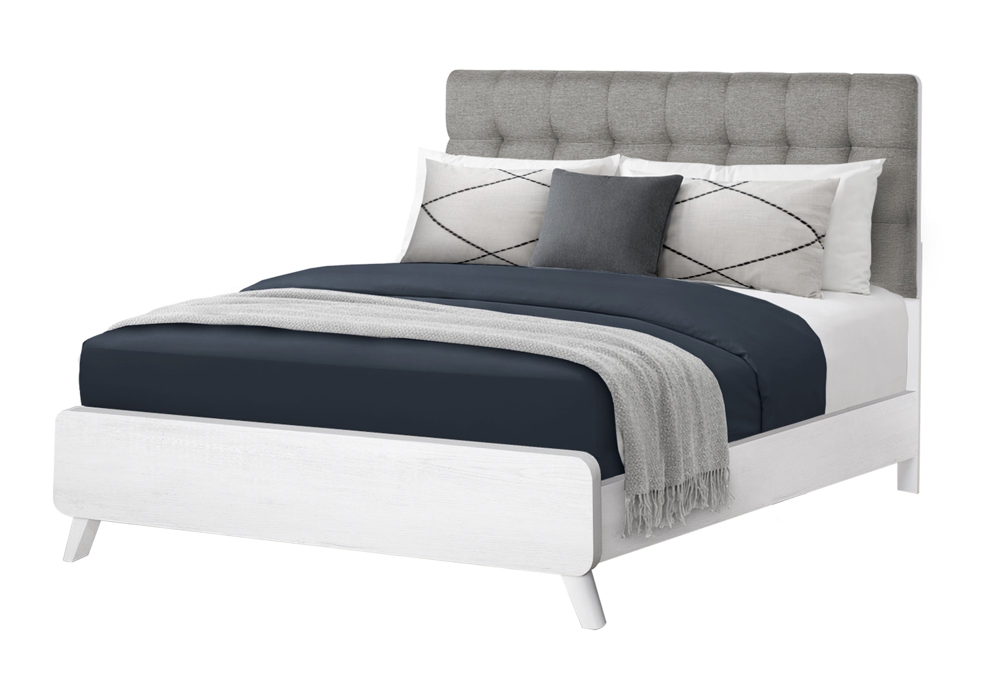 ENSEMBLE DE CHAMBRE À COUCHER - LIT GRAND FORMAT / TISSU GRIS FINITION CHÊNE BLANC / I 5290Q