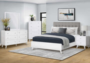 ENSEMBLE DE CHAMBRE À COUCHER - LIT GRAND FORMAT / TISSU GRIS FINITION CHÊNE BLANC / I 5290Q