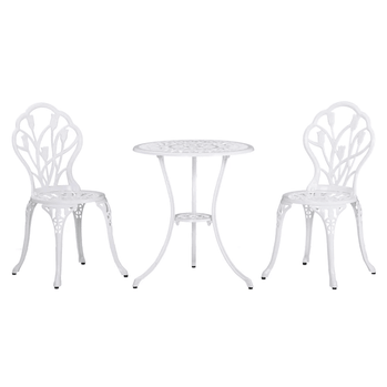 Ensemble bistro de patio 3 pièces, table et chaises de jardin en fonte d'aluminium avec trou pour parasol pour balcon, blanc