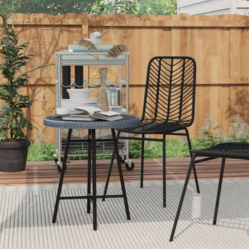 Table d'appoint de Patio en osier avec plateau en plastique et bois et Support en forme de X pour cour, jardin, balcon, gris