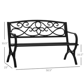 Banc de jardin extérieur 2 places 50 ", causeuse antique avec accoudoir pour cour, pelouse, porche, patio, acier/noir