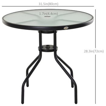 Table de bistro ronde de 31.5 pouces, Table basse de salle à manger d'extérieur avec plateau en verre trempé, Table d'appoint de jardin de Patio, résistante aux intempéries