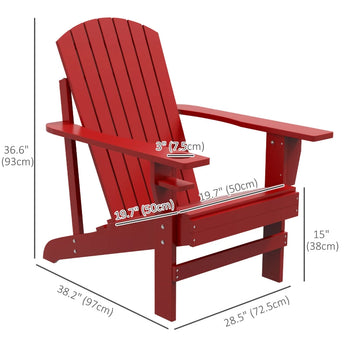 Chaise Adirondack classique, chaises Muskoka, chaise longue de jardin avec porte-gobelet pour Patio, intérieur, cour, rouge