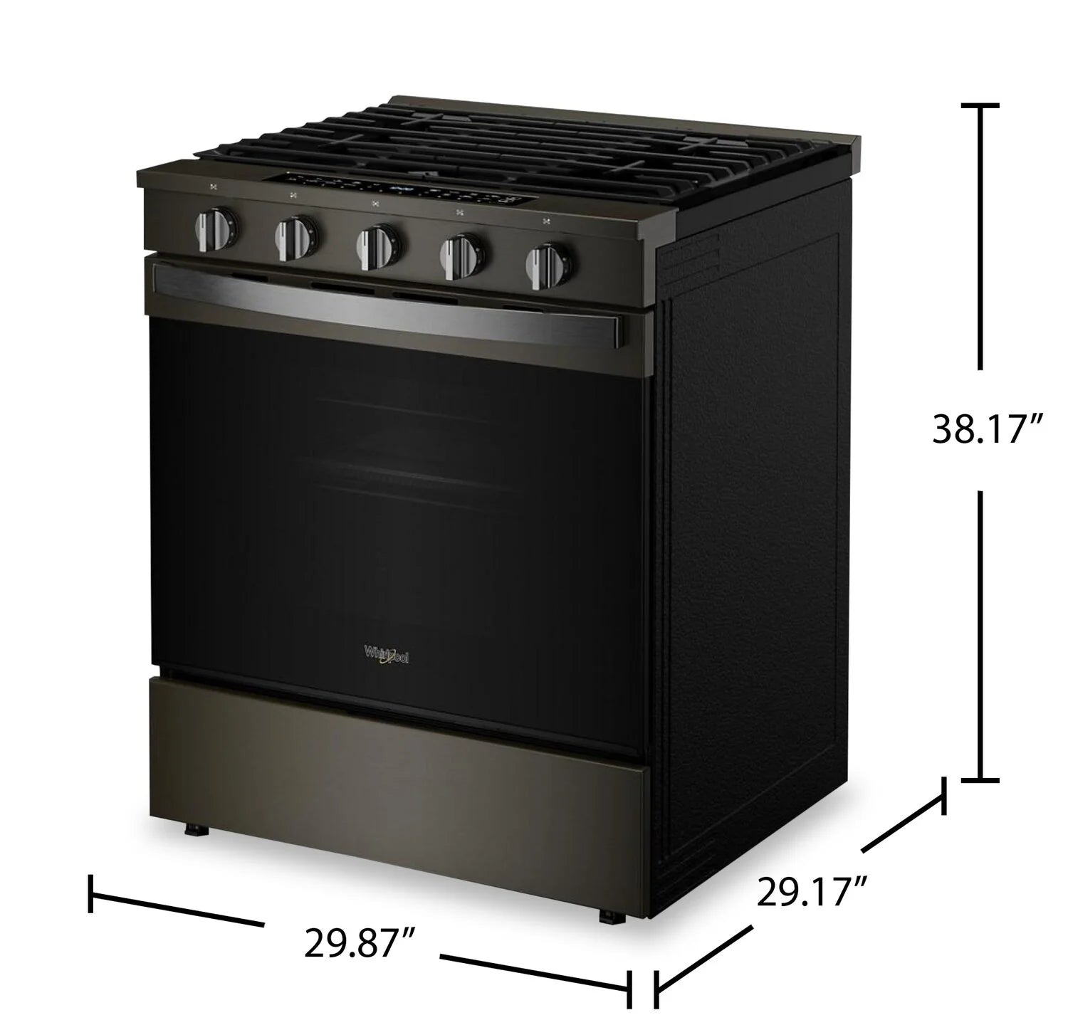 Cuisinière Whirlpool 30" 5 pi³ Gaz Air Fry Intelligente Inox Noir