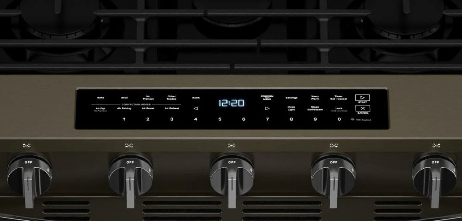 Cuisinière Whirlpool 30" 5 pi³ Gaz Air Fry Intelligente Inox Noir