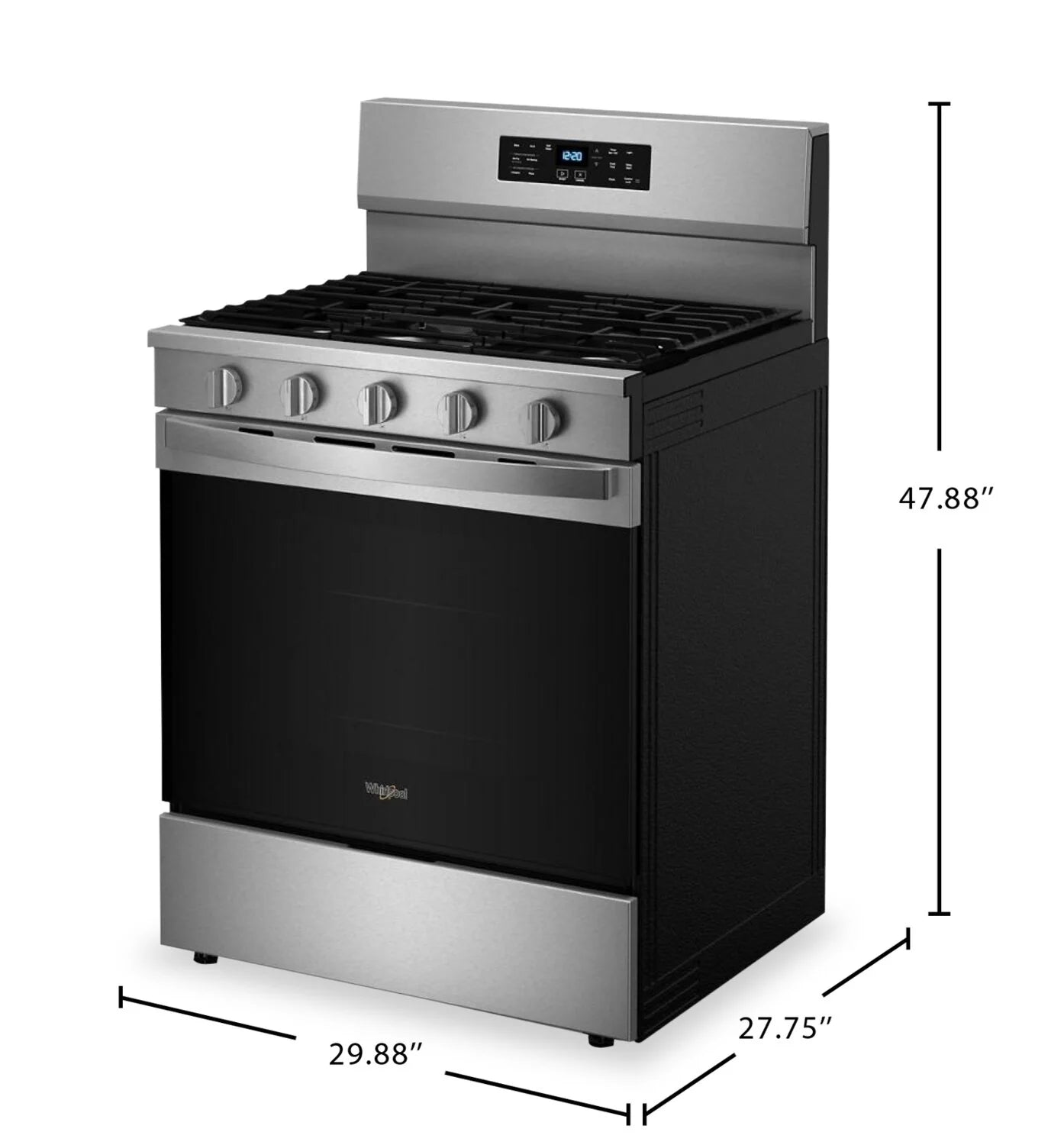Cuisinière Whirlpool 30" 5 pi³ Gaz Air Fry Autonettoyante Inox Anti-traces WFGS5030RZ
