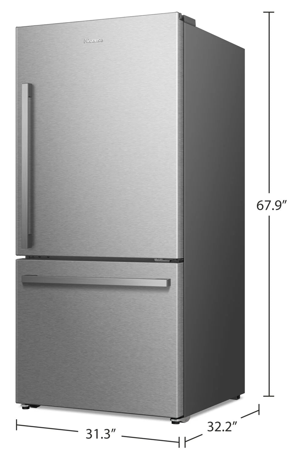Réfrigérateur Hisense 22,3 pi³ Congélateur Bas Acier inoxydable 31 po
