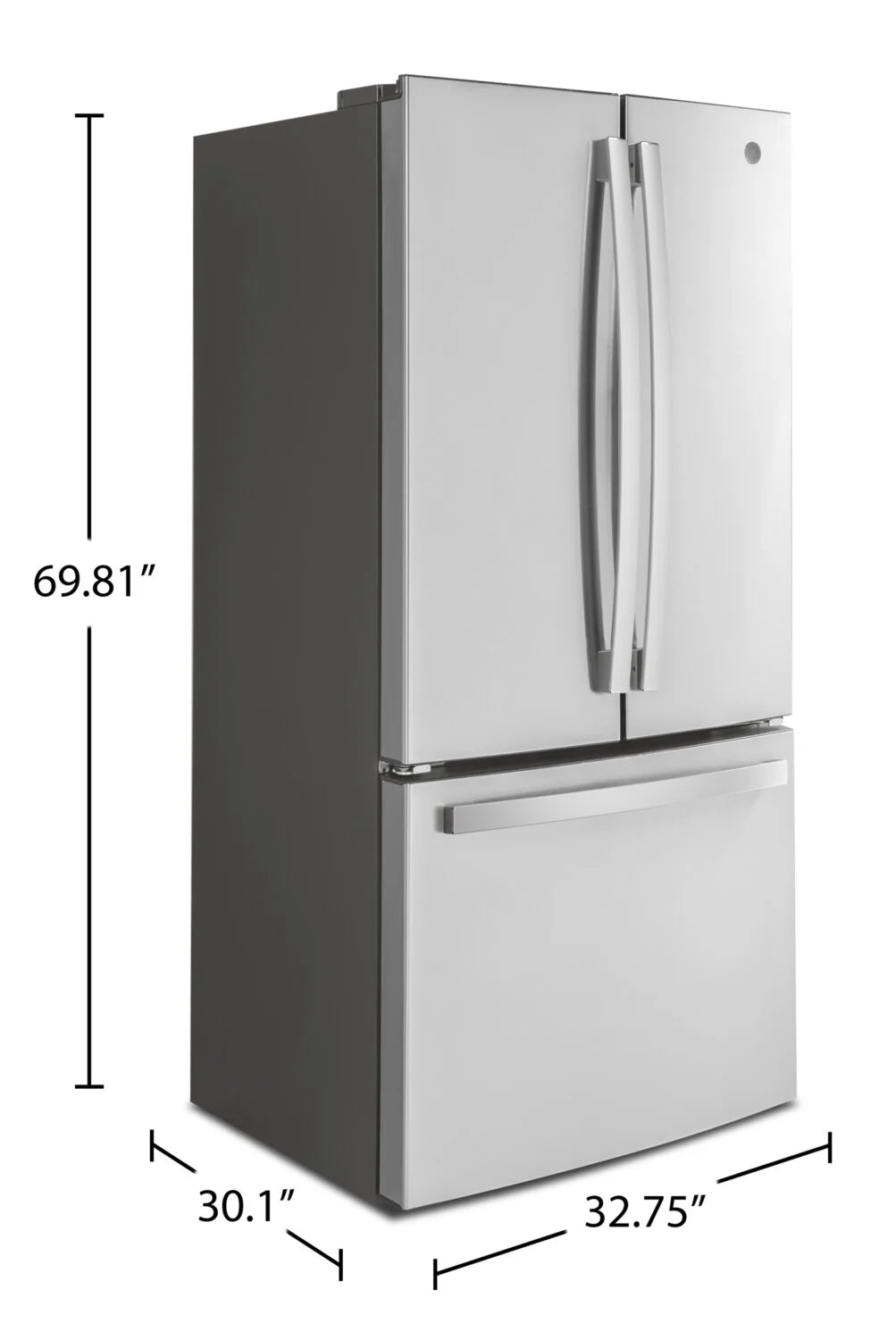 Réfrigérateur GE 33" 18,6 pi³ Portes Françaises Profondeur Comptoir Inox GWE19JYLFS