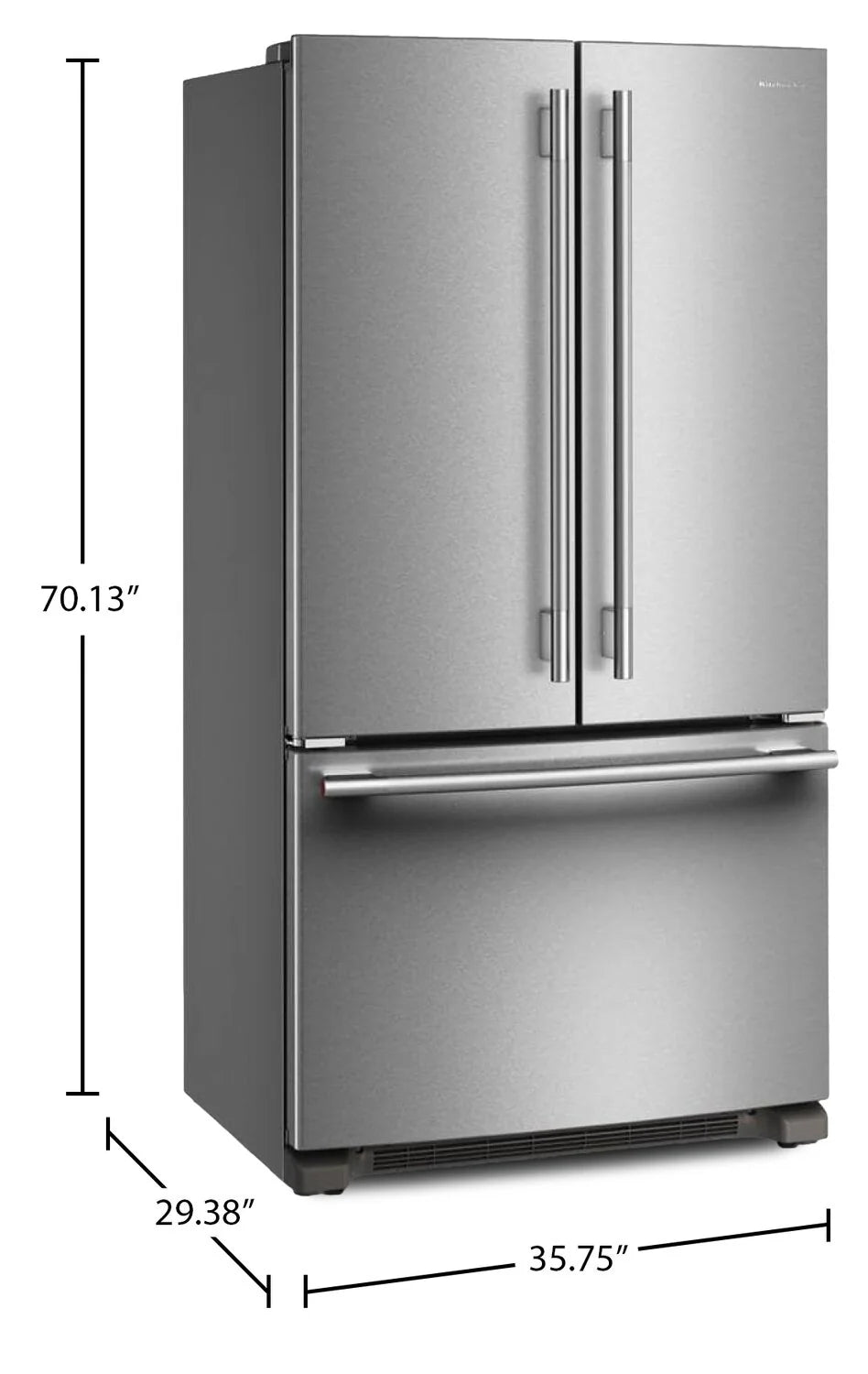 Réfrigérateur KitchenAid 20 pi³ Portes Françaises Inox 36 po