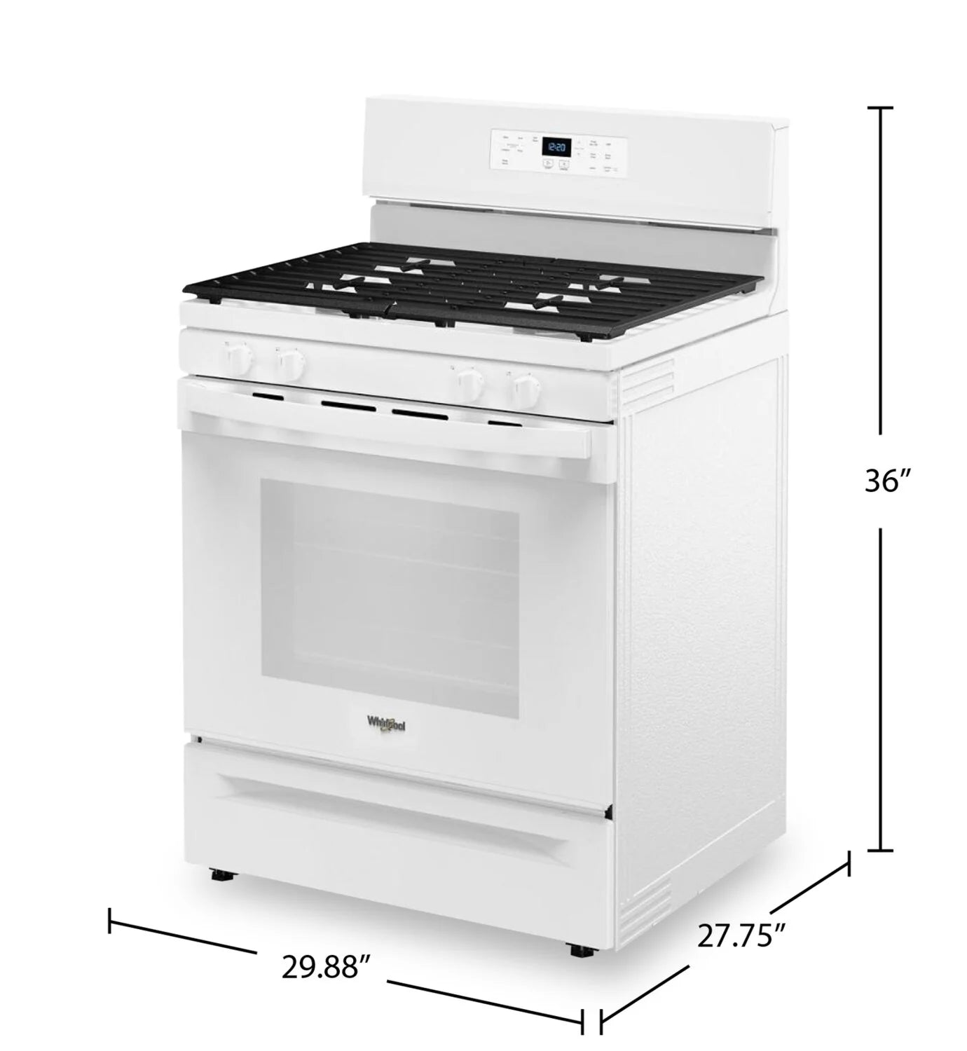 Cuisinière à gaz Whirlpool 30 po, 5,3 pi³, blanche, SpeedHeat