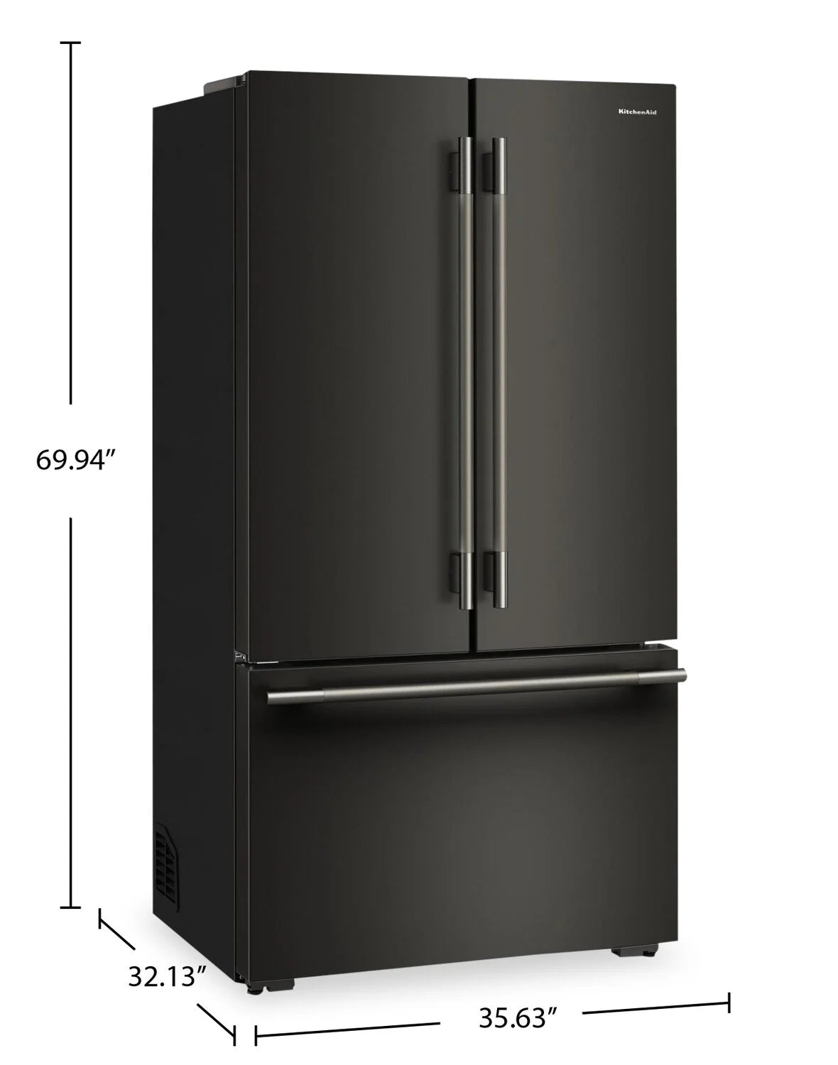 Réfrigérateur KitchenAid 36" 24 pi³ Portes Françaises Minerai Noir Prof. Comptoir KRFC236SBE