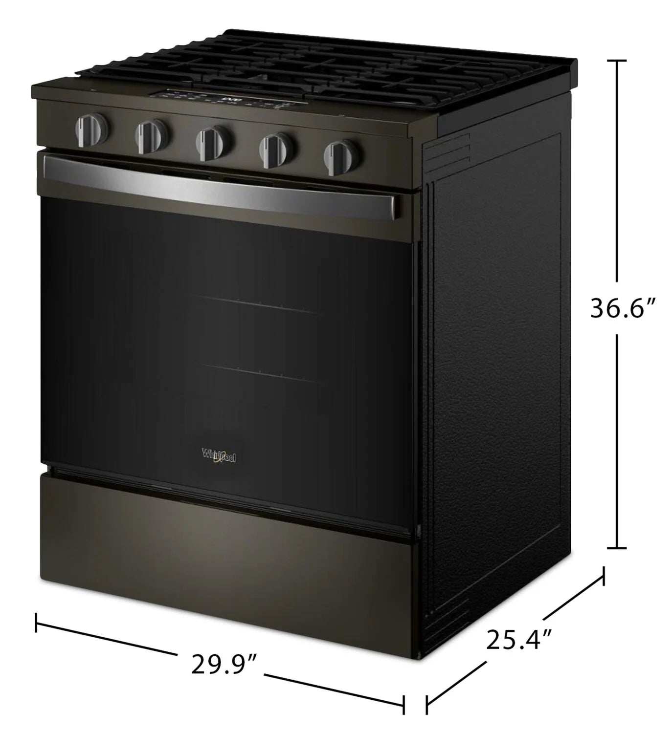 Cuisinière Whirlpool 30" 5 pi³ Gaz Air Fry Intelligente Inox Noir WSGS5030SV