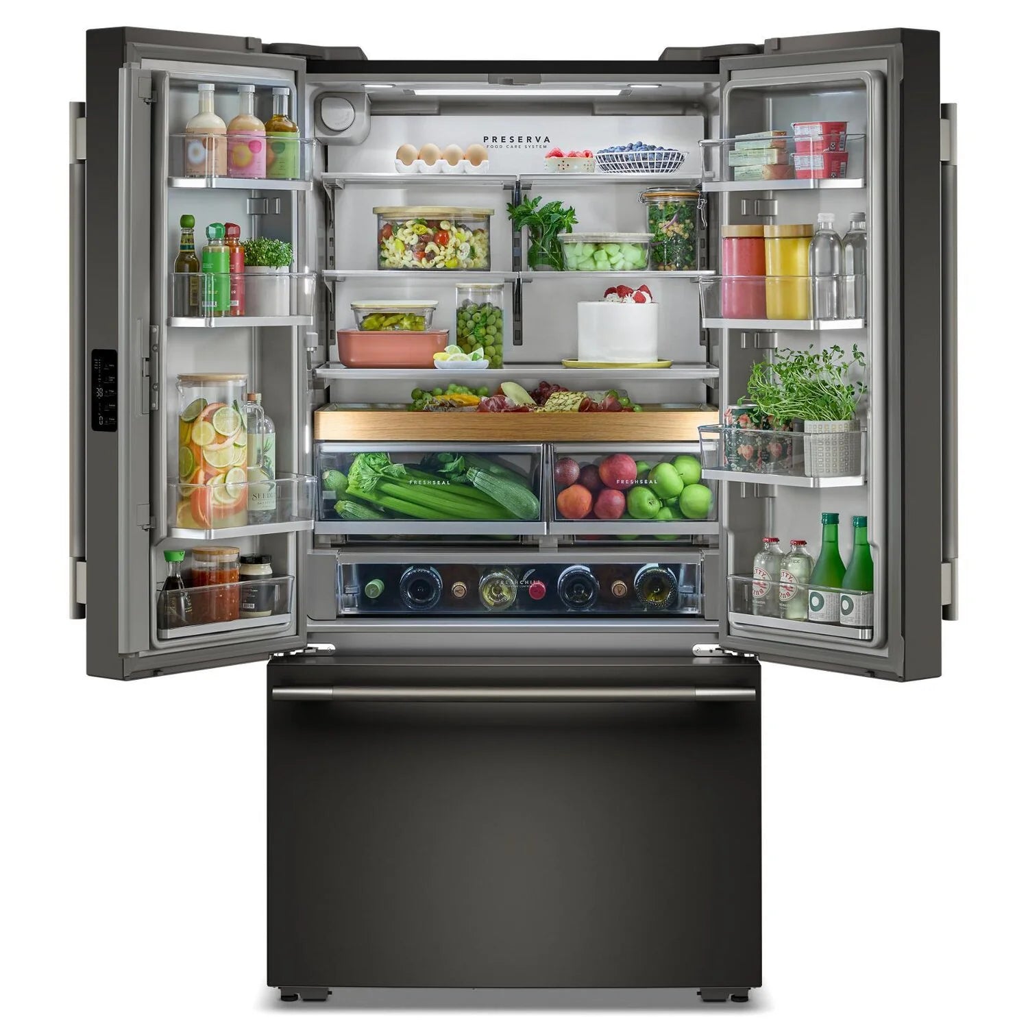 Réfrigérateur KitchenAid 36" 24 pi³ Portes Françaises Minerai Noir Prof. Comptoir KRFC236SBE