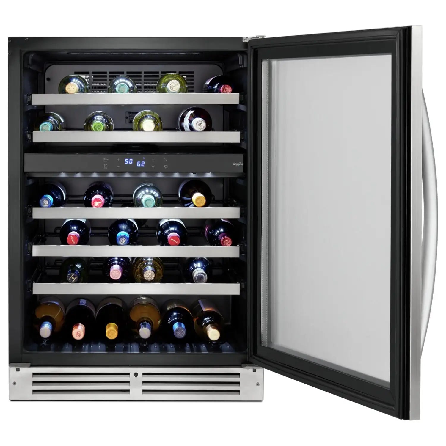 Whirlpool Cellier à vin 24 po, 46 bouteilles, 2 zones, Acier inoxydable anti-traces WUW55X24HS