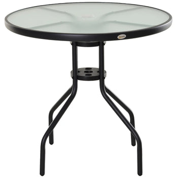 Table de bistro ronde de 31.5 pouces, Table basse de salle à manger d'extérieur avec plateau en verre trempé, Table d'appoint de jardin de Patio, résistante aux intempéries