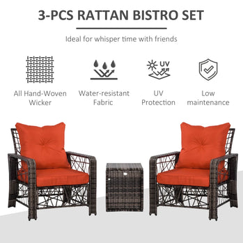 Ensemble de meubles de patio 3 pièces avec coussins de 4 po d'épaisseur, ensemble de bistro d'extérieur en rotin de luxe et table basse avec fonction de rangement pour bord de piscine, jardin, balcon, rouge