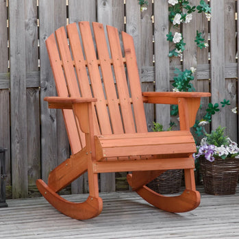 Chaise à bascule Adirondack Muskoka en bois avec design à lattes en bois, dossier en éventail et style rustique classique, teck