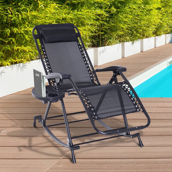 Chaise longue inclinable réglable 2 en 1 à gravité zéro, fauteuil de jardin inclinable et à bascule, chaise longue pliable, siège de sieste avec appui-tête et plateau noir