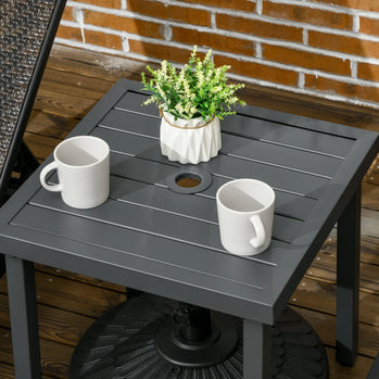 Table d'appoint d'extérieur, table d'appoint de patio avec trou pour parasol, petite table basse avec cadre en acier pour balcon, gris