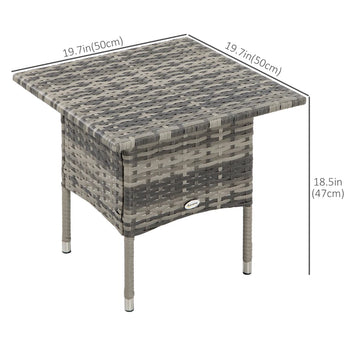 Table basse de patio en osier de 20 po, table basse d'extérieur avec planche en plastique sous le plateau tissé pour terrasse, jardin, balcon, gris mélangé