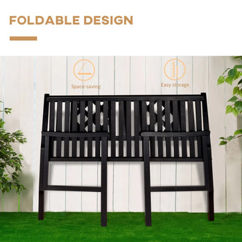 Banc de jardin pliable, banc de terrasse en bois 2 places, causeuse avec dossier et accoudoirs pour terrasse, porche ou balcon, noir