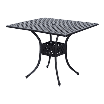 Table de bistro de patio extérieure carrée en métal de 36 po x 36 po avec trou pour parasol noir