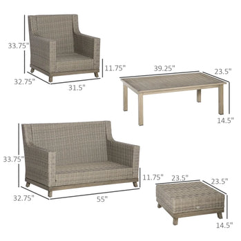 Ensemble de meubles de patio 6 pièces, ensemble de canapé de jardin de luxe avec cadre en aluminium, meubles de conversation demi-rond en osier et rotin avec plateau en panneau d'aluminium et coussin pour jardin, cour, pelouse, beige