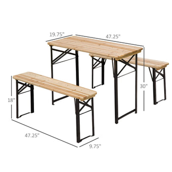 Ensemble de Table de pique-nique pliante 3 pièces, ensemble de Table de pique-nique pliante Portable, 1 Table de pique-nique et 2 bancs, naturel