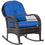 Chaise à bascule d'extérieur avec coussin d'assise et de dossier, chaise de jardin en rotin PE avec accoudoirs incurvés, pour porche, jardin, bord de piscine, bleu