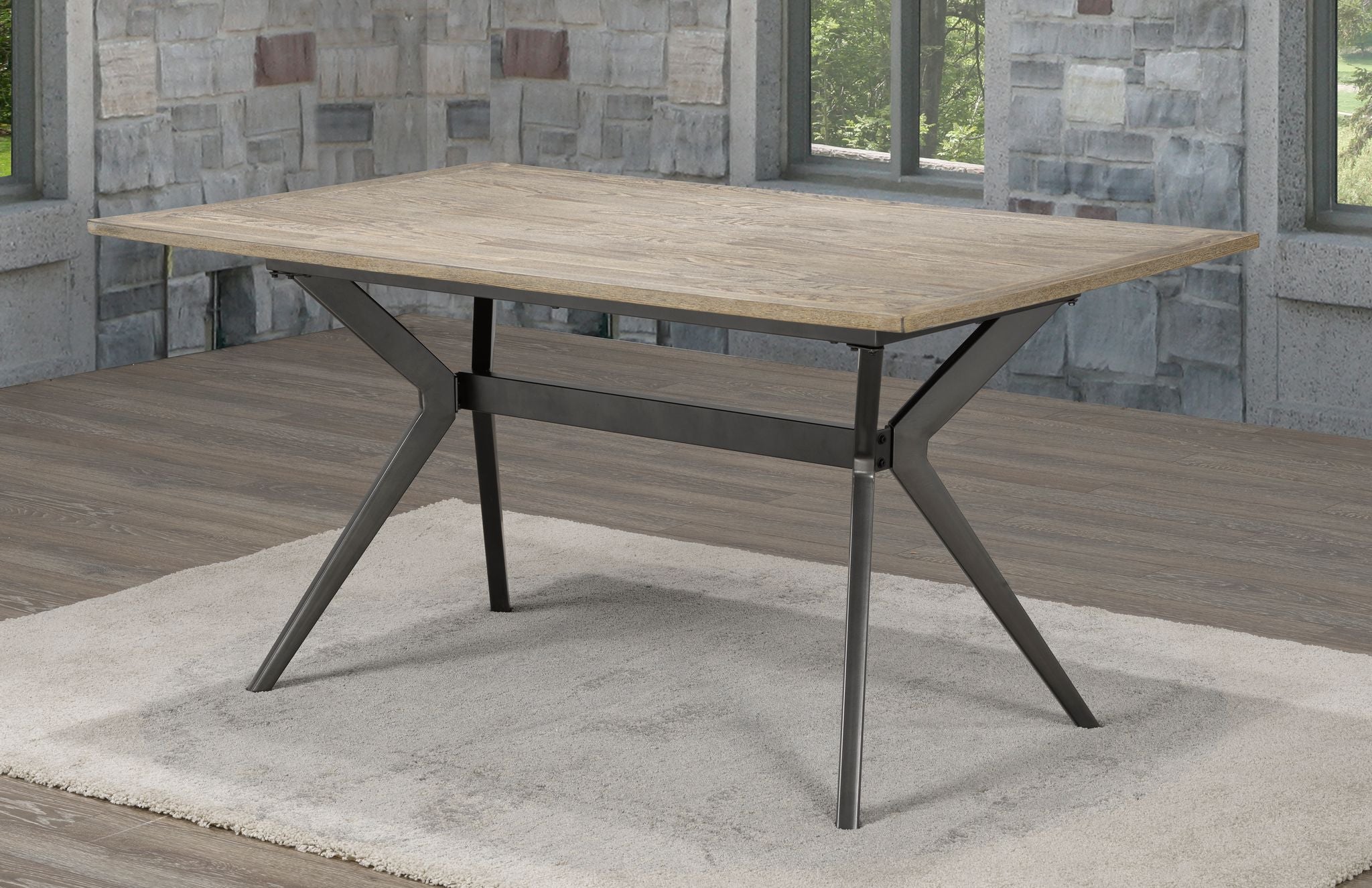 Table de Repas Céline 60" : Chêne Rustique et Base Industrielle