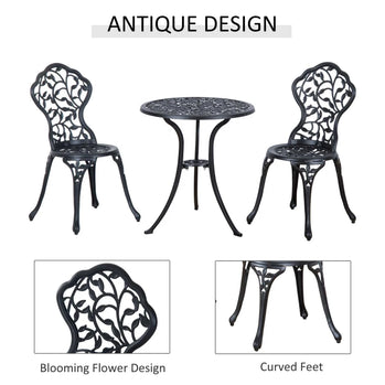 Ensemble de bistro de patio 3 pièces, ensemble de café de jardin de style antique, ensemble de salle à manger de bistro extérieur-noir