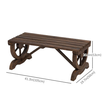 Banc de jardin extérieur en bois rustique pour 2 personnes avec un design de roue unique sur les pieds et une construction durable