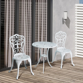 Ensemble bistro extérieur antique 3 pièces pour 2 tables et chaises de patio avec trou pour parasol blanc