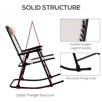 Ensemble de 2 chaises à bascule pliables pour patio, avec siège et dossier en maille respirante, appui-tête rembourré pour parc, cour, jardin, blanc crème