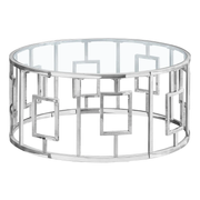 TABLE BASSE - 36"DIA / MÉTAL CHROME AVEC VERRE TREMPÉ