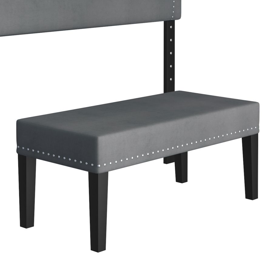 Aurora dûbele / keninginne ferstelbere hichte headboard mei bankje yn griis