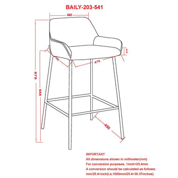 Tabouret de comptoir Baily 26'', ensemble de 2 en gris