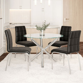 Ensemble de salle à manger Solara II 5 pièces en chrome avec chaise noire