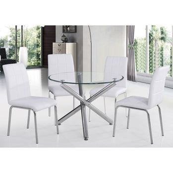 Ensemble de salle à manger Solara II 5 pièces en chrome avec chaise blanche